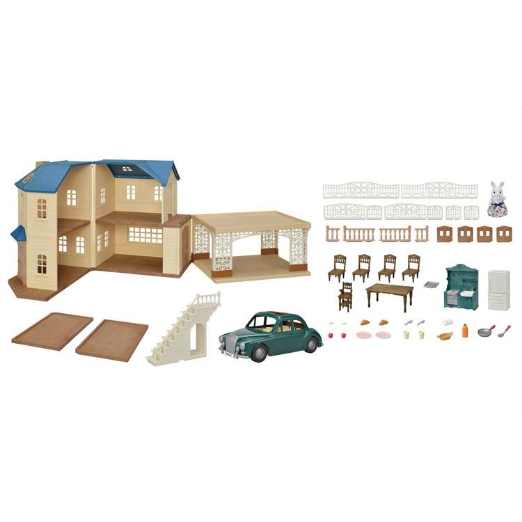 Sylvanian Families Blue Roof House With Carport Deluxe Set 22-Ci