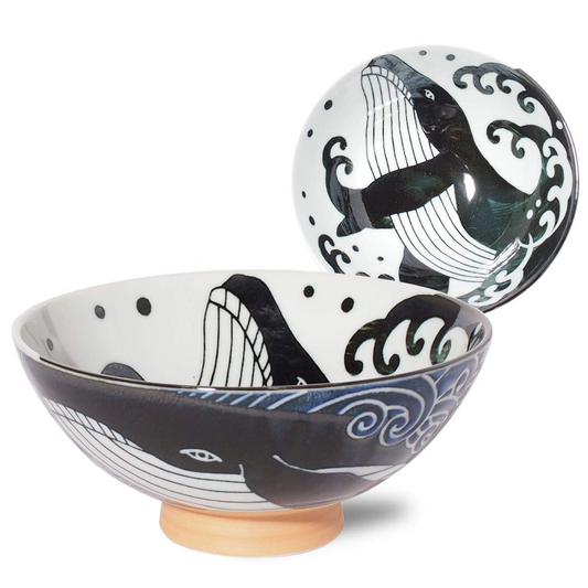 Rice Bowl Blue Whale Shiranami Porcelain Minoru Pottery