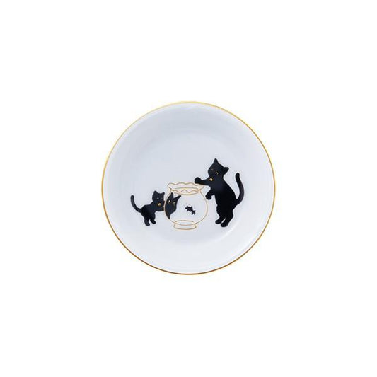 Tableware Okura Touen Black Cat Parent and Child -A Tale of Auspiciousness- II Mini Plate "Goldfish"