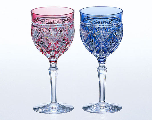 Kagami Crystal Edo Kiriko Glass Red Blue 2620