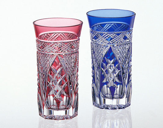 Kagami Crystal Edo Kiriko Glass Red Blue 2624