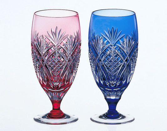 Kagami Crystal Edo Kiriko Glass Red Blue 2697