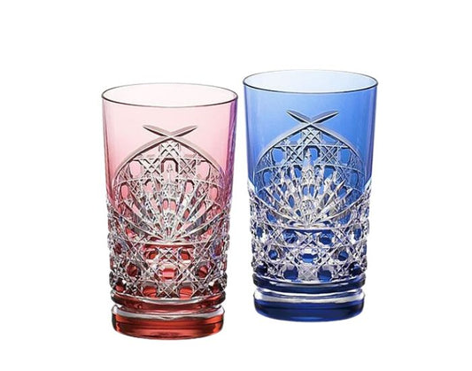 Kagami Crystal Edo Kiriko Glass Red Blue 2940