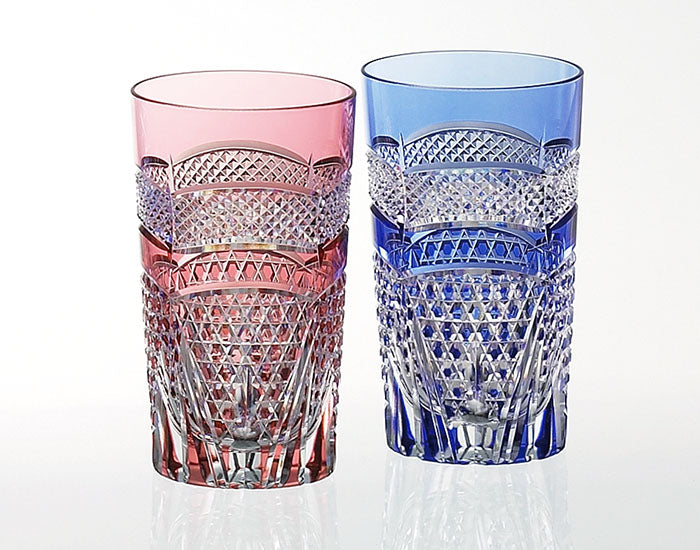 Kagami Crystal Edo Kiriko Glass Red Blue 2941