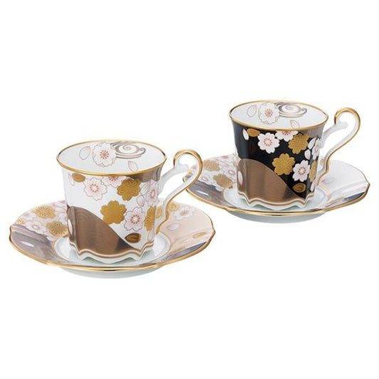 Tableware Cup Noritake NORITAKE Aya Minamo Coffee Bowl Plate Pair Set (Sakura Gold and Silver Color/Yozakura Gold and Silver Color)