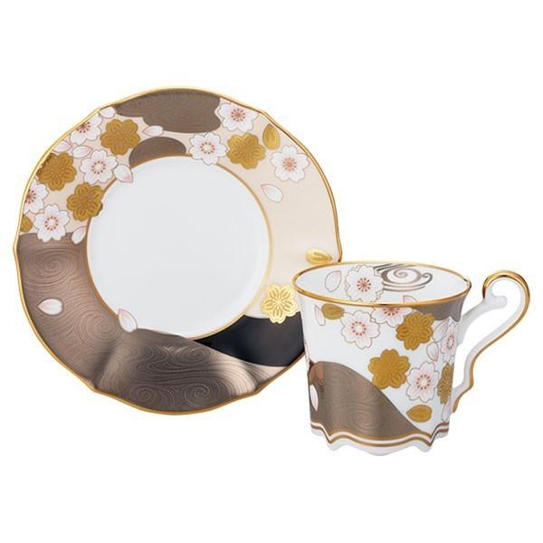 Tableware Cup Noritake NORITAKE Aya Minamo Coffee Bowl Plate Pair Set (Sakura Gold and Silver Color/Yozakura Gold and Silver Color)