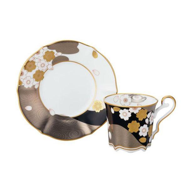 Tableware Cup Noritake NORITAKE Aya Minamo Coffee Bowl Plate Pair Set (Sakura Gold and Silver Color/Yozakura Gold and Silver Color)