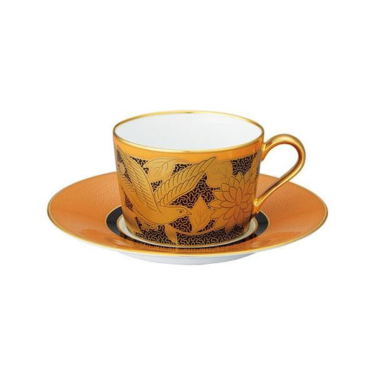 Tableware Cup Noritake NORITAKE Homage Collection Cappuccino Bowl and Dish (Orange Paintings with Flowers and Birds)