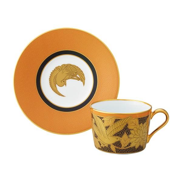 Tableware Cup Noritake NORITAKE Homage Collection Cappuccino Bowl and Dish (Orange Paintings with Flowers and Birds)