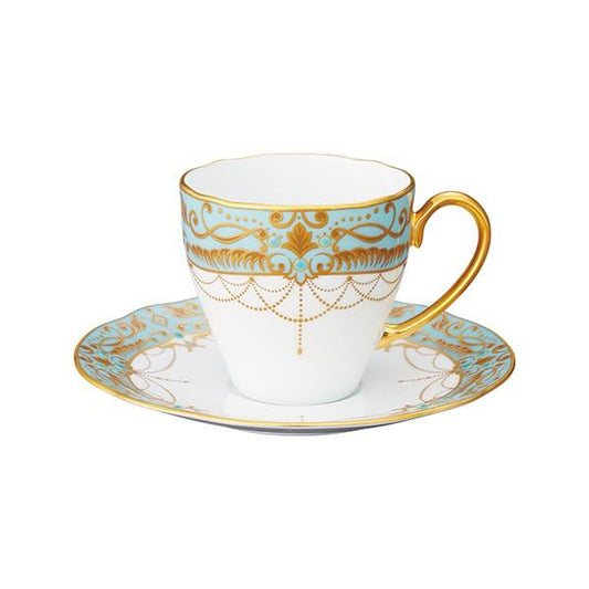 Tableware Cup Noritake NORITAKE Homage Collection Coffee Bowl and Plate (Blue and White Painted Arabesque Pattern)