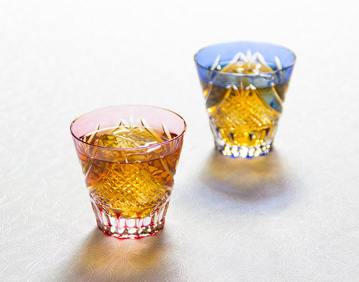 Kagami Crystal Edo Kiriko Glass Red and Blue TPS615-2950-AB