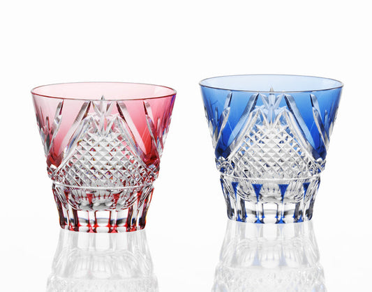 Kagami Crystal Edo Kiriko Glass Red and Blue TPS615-2950-AB
