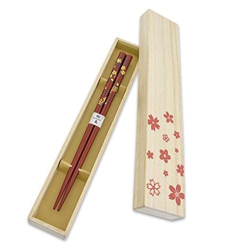 Hashimoto-Kousaku Sikkiten Wajima Urushi Chopsticks Natural Lacquer Setsugetsu Fuka Water Cherry Blossom Vermillion Paulownia Box Made in Japan 414373