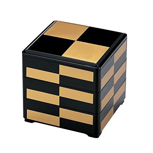 Box Black Gold Checkered Osechi Jubako