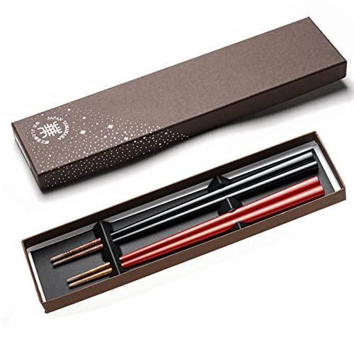 Kasyou Studio Kasho Koubou Urushi Health Chopsticks Noto Hiba Lacquer Painted Couple Chopsticks (Vermilion + Black/Made in Japan)