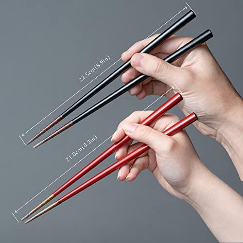 Kasyou Studio Kasho Koubou Urushi Health Chopsticks Noto Hiba Lacquer Painted Couple Chopsticks (Vermilion + Black/Made in Japan)