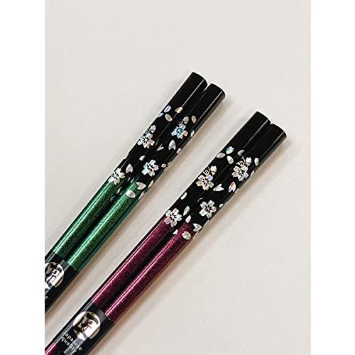 Couple chopsticks, silver cherry blossom, green, purple, with paulownia box and wrapping, gift for parents, grandpa, grandma, birthday, Respect for the Aged Day [5]