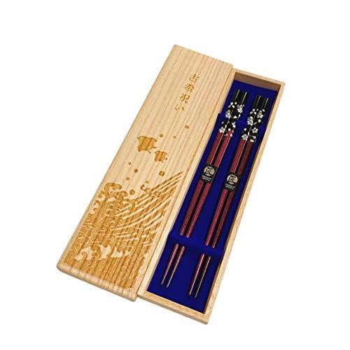 Couple chopsticks, silver cherry blossom, purple, unisex size, with design paulownia box and wrapping, ancient, ancient celebration, gift, grandpa, grandma [64]