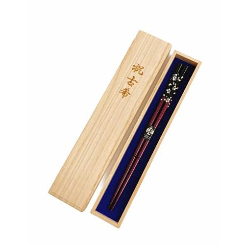 Chopsticks, silver cherry blossoms, purple, with paulownia box, paper towels, and wrapping, Kouki Kouki celebration gift [3-2]