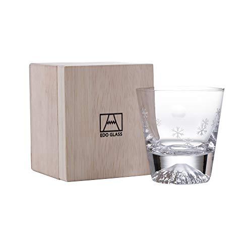 Tajima Glass Edo Glass Mt. Fuji Glass Rocks Glass in Wooden Box (Moon and Snowflake)