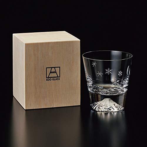 Tajima Glass Edo Glass Mt. Fuji Glass Rocks Glass in Wooden Box (Moon and Snowflake)