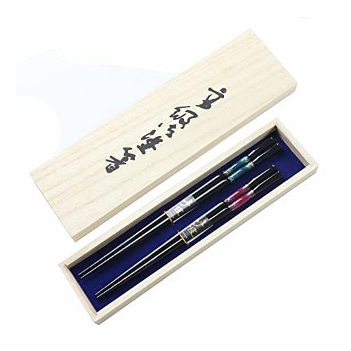 Fujishiro Kogei Chopsticks, Dishwasher Safe, Wakasa-lacquered Couple Chopsticks, Tonbodama Eternal, in Paulownia Box 43388-1