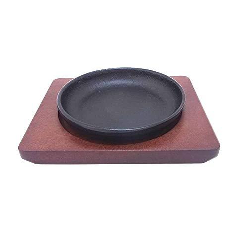 Endo Shoji Commercial Mini Round Steak Plate Cast Iron Natural Wood Pst08