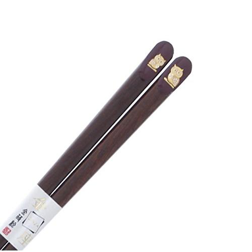 Ishida Japanese Chopsticks Kinza Owl Wooden (Natural Wood) Lacquer Tip Corner 20.5cm