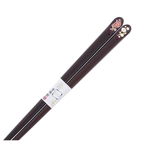 Chopsticks Kinza red and white plum wooden (natural wood) lacquer tip 20.5cm