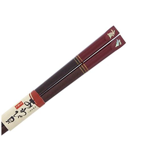 Ishida Japanese Chopsticks Shellwork Abalone Color Rabbit Wooden (Natural Wood) Lacquer Painted 20.5cm Vermilion 11172-0