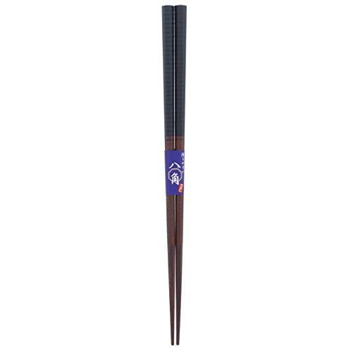 Ishida Japanese Chopsticks Octagonal Line Wooden (Natural Wood) Lacquer Tip Corner 23cm Black