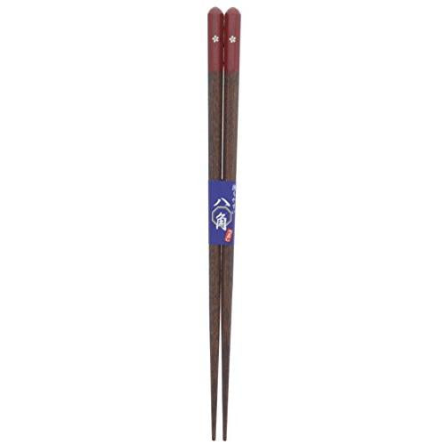 Ishida Japanese Chopsticks Octagonal Cherry Blossom Wooden (Natural Wood) Lacquer Tip Corner 20.5cm Vermilion