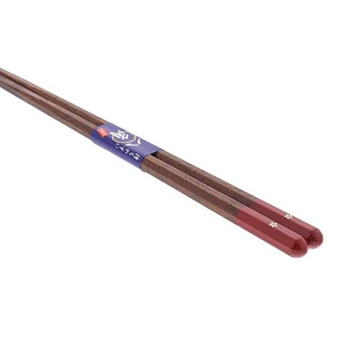 Ishida Japanese Chopsticks Octagonal Cherry Blossom Wooden (Natural Wood) Lacquer Tip Corner 20.5cm Vermilion