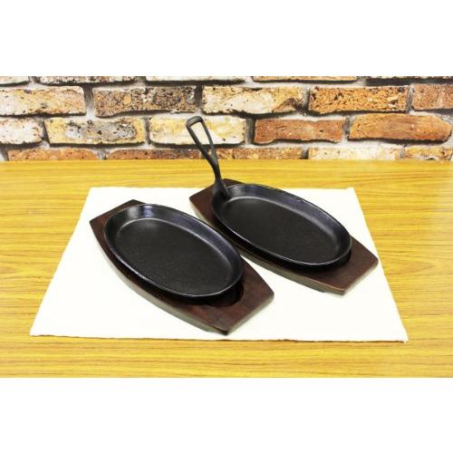 Steak Plate With Handle (With Wooden Frame) Steak Plate With 2 Pieces