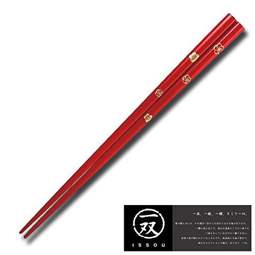 Issou Japanese-made chopsticks, lacquer (Wajima lacquer), plum flower pattern (Umekamon) 21.5cm