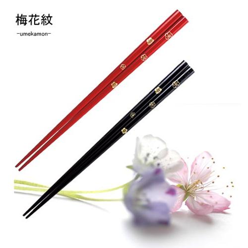 Issou Japanese-made chopsticks, lacquer (Wajima lacquer), plum flower pattern (Umekamon) 21.5cm