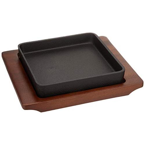 Ikenaga Ironworks Steak Plate Iron Plate Ih Compatible Wooden Stand Meat Dishes Square Steak