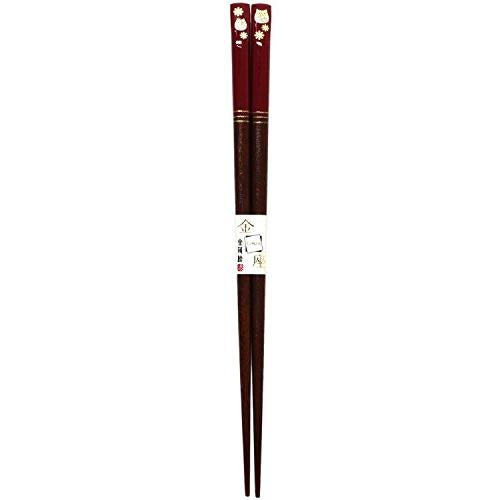 Ishida Chopsticks Kinza Fuku Owl Lacquer Painted Wooden (Natural Wood) Red 21cm