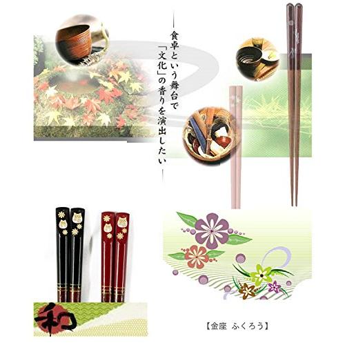 Ishida Chopsticks Kinza Fuku Owl Lacquer Painted Wooden (Natural Wood) Red 21cm