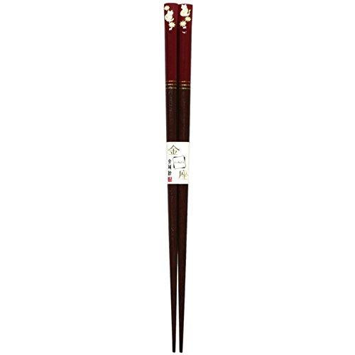 Ishida Japanese Chopsticks Kinza Lucky Cat Lacquer Painted Wooden (Natural Wood) Red 21cm 10190