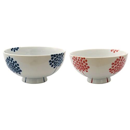 Hasami Ware Tenryu Seisho Flower Rice Bowl Pair