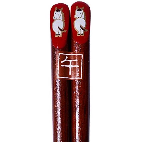 Wakasa Painted Chopsticks, Turning, Zodiac Chopsticks, Etonohashi, Horse, 20.5cm, Made in Japan 12914-5