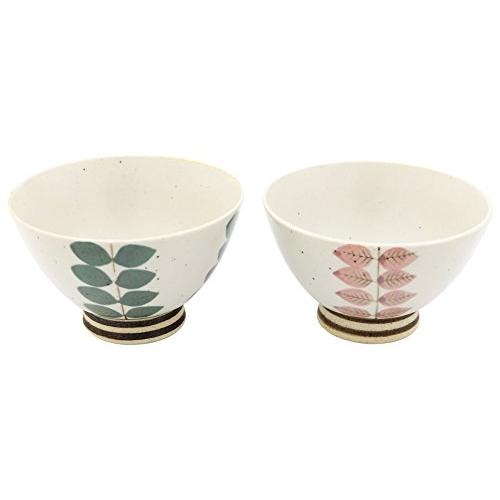 Hasami Ware Tenryu Seisho Kurawanka Rice Bowl Pair Leaf