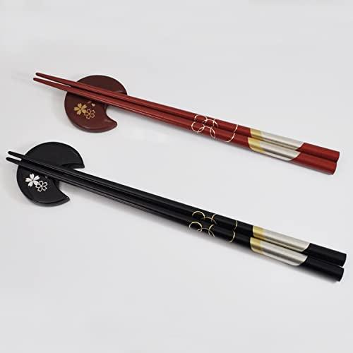 Isso couple chopsticks, painted chopsticks, paulownia box, Yoimachizuki + chopstick rest, Hanazakura, 2 sets, made in Japan