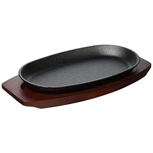 Pearl Metal Steak Plate Iron Plate 24Cm Oval Shape With Handle Wooden Plate Hb-3025