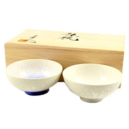 Arita Ware, Shinemon Kiln, Indigo-Dyed Water Drops, White Tenmoku, Pair Of Tea Bowls (Couple Tea Bowls), Wooden Box, Kiln Variant, Glaze Color