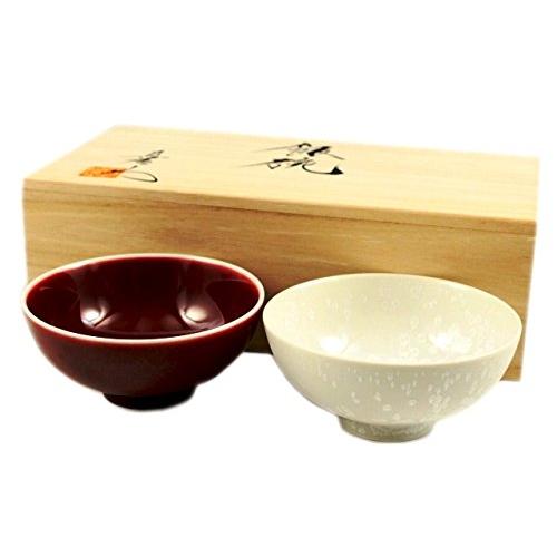 Arita Ware, Shinemon Kiln, Cinnabar, White Tenmoku, Pair Of Tea Bowls (Couple Bowls), Wooden Box, Kiln Variant, Glaze Color