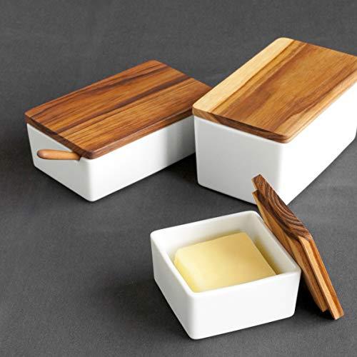 Lolo | Butter Case | 200G | Wooden Lid | White | Pottery | Made In Japan |