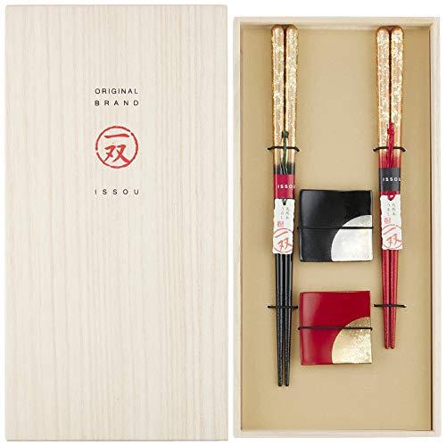 Isso Couple's Chopsticks, Painted Chopsticks, Zuiun in Paulownia Box + Chopstick Rest, Foil Scattered, 2 Sets, Made in Japan