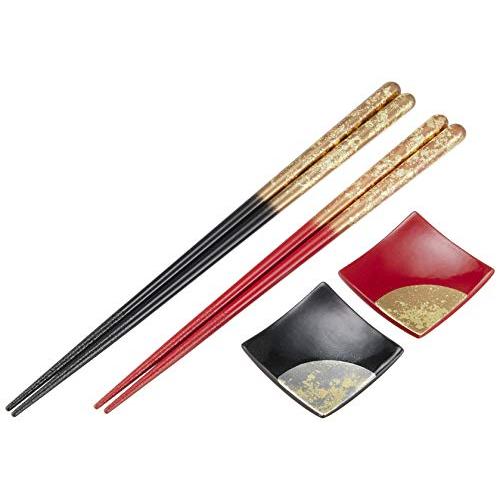 Isso Couple's Chopsticks, Painted Chopsticks, Zuiun in Paulownia Box + Chopstick Rest, Foil Scattered, 2 Sets, Made in Japan